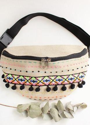 Поясна сумка з щільної тканини з вишивкою
