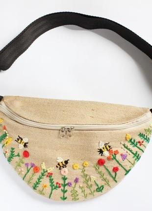 Бананка, поясная сумка с вышивкой "полевые цветы"1 фото