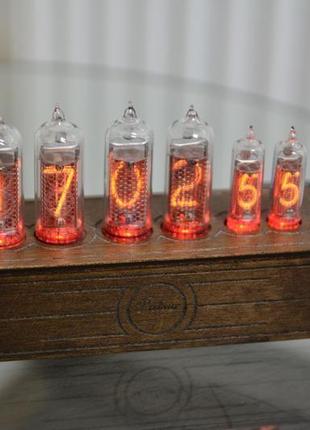 Ламповые часы на ин 14 + ин 16 nixie clock в стиле ретро винтаж з подсветкой rgb10 фото