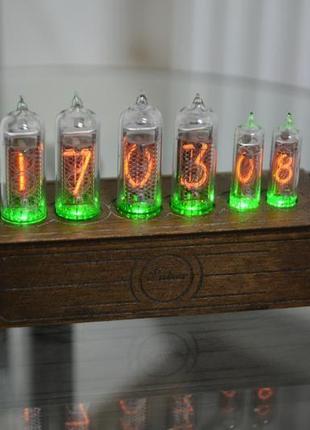 Ламповые часы на ин 14 + ин 16 nixie clock в стиле ретро винтаж з подсветкой rgb9 фото
