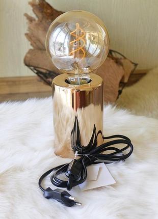 Комплект світильник та лампа нічник "тесла" метал золото 12*8 ...3 фото