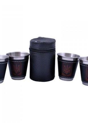 Чарки обтягнуті шкірою герб україни (4 шт) 70 мл гранд презент...