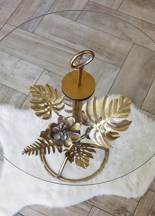 Декоративний журнальний столик із склом золотий метал гранд пр...6 фото