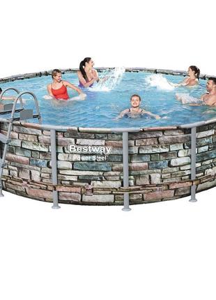 Каркасний басейн bestway 56966 — 1, 488 х 122 см (лестниця, тент)