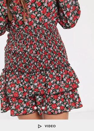 Платье сукня в цветочек резинка гофре объемный рукав m(12)3 фото