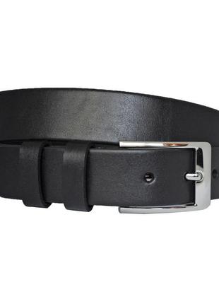 Ремень кожаный мужской классический брючный черный базовый с серебряной пряжкой для брюк1 фото