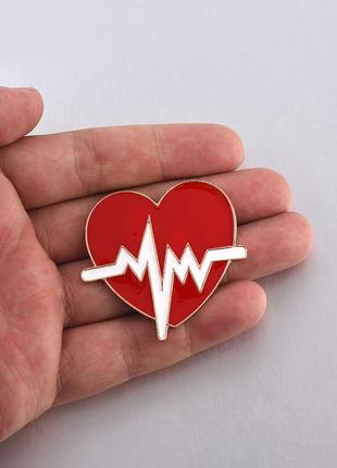 Брошь медицинская «сердце с электрокардиограммой»