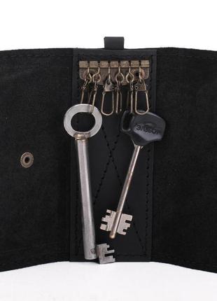 Ключник для довгих ключів із чорної гладкої шкіри5 фото