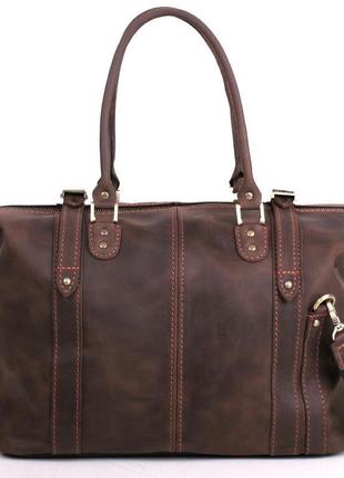 Стильная дорожная сумка коричневого цвета из кожи крейзи хорс2 фото