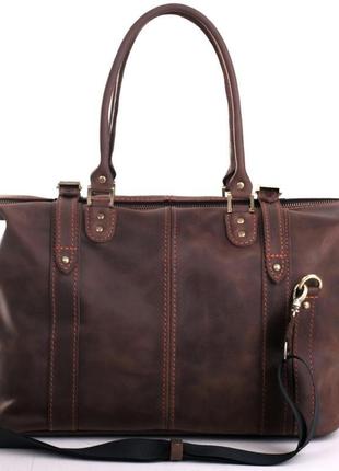 Стильная дорожная сумка коричневого цвета из кожи крейзи хорс5 фото