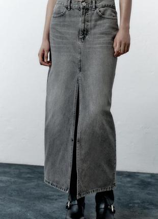 Джинсовая юбка-миди с разрезом от zara3 фото
