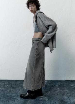 Джинсовая юбка-миди с разрезом от zara4 фото