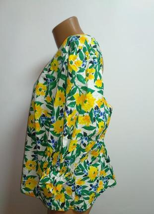 Натуральная блуза топ в цветочный принт с объемными рукавами 22/56-58 размер3 фото
