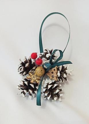 Різдвяний декор, ялинкові прикраси з натуральних шишок і ягід, 1 шт!2 фото