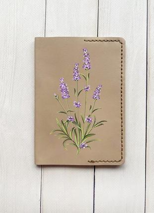 Кожаная обложка на паспорт книжку :: бежевая (принт 266)