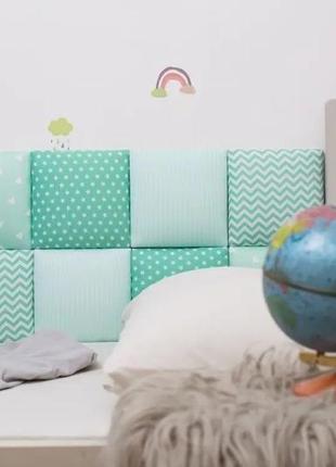 М'яка бавовняна настінна панель для дитячої кімнати 20х20х4 см серія turquoise