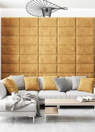 Декоративна м'яка оксамитова панель плитка модульне м'яке узголів'я ліжка 60 * 30 * 5 см золотий3 фото