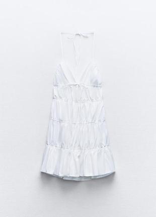 Ярусное габардиновое белое платье zara new6 фото