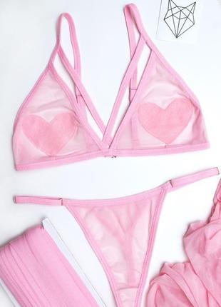 Комплект білизни з блідо-рожевою сіточки "pink love"3 фото