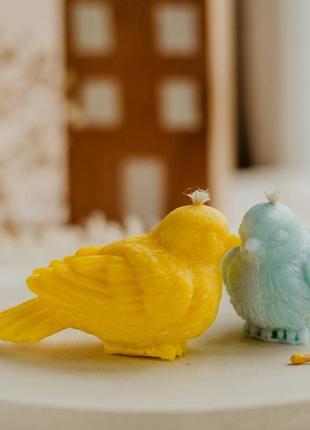 Набір свічка пташка, у формі пташки, свічка жовто-блакитна