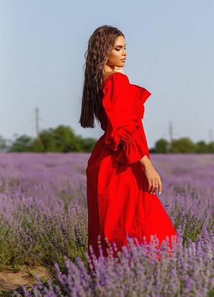 Жіноча лляна сукня міді ( весна/літо 2024 )3 фото