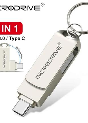 Usb флешка 2в1 microdrive 64gb type-c usb 3.0 для телефона и компьютера silver