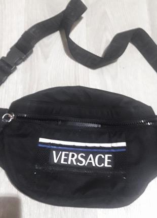 Оригиналтная сука от versace . versace men's black logo belt bag6 фото