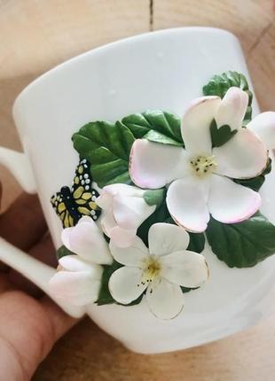 Чашка з декором «яблуневий цвіт»5 фото