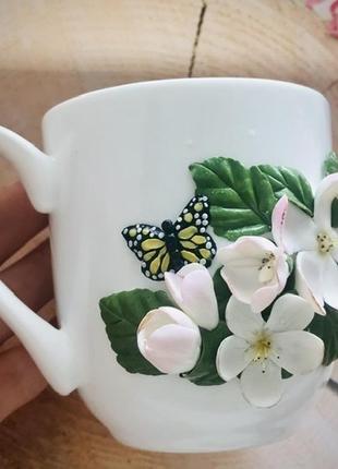 Чашка з декором «яблуневий цвіт»4 фото