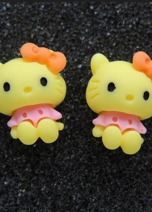 Кліпси сережки дитячі для вух без пробивання вуха liresmina jewelry сережки hello kitty хеллоу кітті з помаранчевим