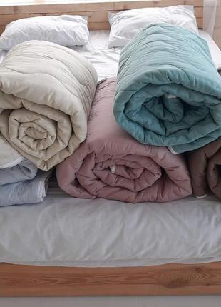 Натуральное одеяло из конопли двуспальное 200*220 ковдра з коноплі небесно алий10 фото