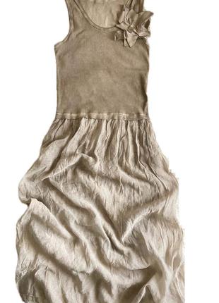 Літня коричнева бавовняна довга сукня s (м)