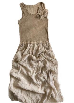 Летнее коричневое  хлопковое длинное платье    s (м)5 фото