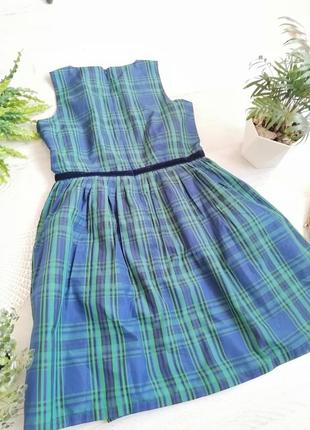 Сукня в шотландську клітку для новорічній фотосесії синє зелене4 фото