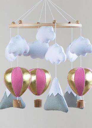 Музыкальный мобиль для новорожденного - воздушные шары с горами и облаками №17 фото