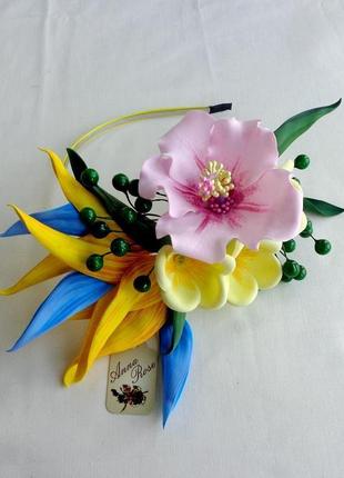 Обруч для волосся з квітами "гавайська вечірка"2 фото