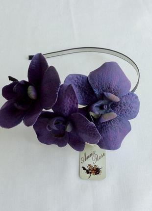 Обруч для волос с цветами "орхидея темная ночь"2 фото