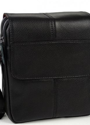 Кожаная мужская черная сумка через плечо мягкая bexhill td-21334a