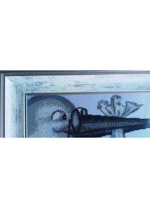Готовая сделана вышитая чешским бисером картина аист прилетел ручной работы в рамке размер 57х52 см3 фото