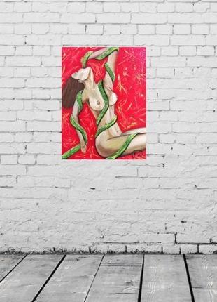 Картина авторська, оголена дівчина з змійкою, ню.2 фото
