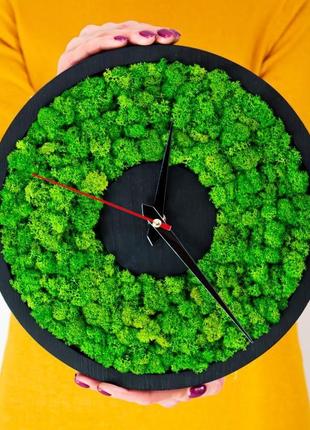Еко годинник зі стабілізованим мохом. живі годинники настінні дерев'яні1 фото