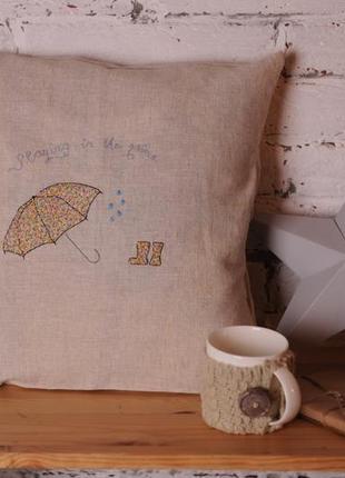 Декоративная подушка "дождливый день" лен 100%2 фото