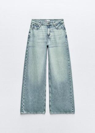 Длинные широкие голубые джинсы zara new1 фото