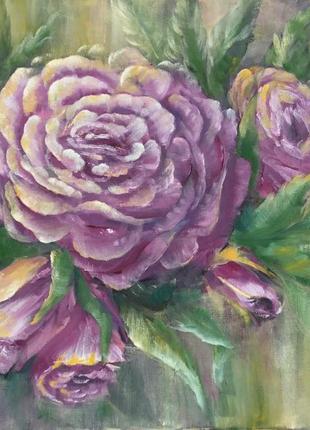 Картина "сиреньевые розы" 35х45см написана масляными красками.1 фото