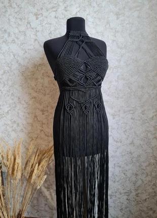 Сукня макраме чорного кольору, сукня для фотосесії, сексуальна сукня, парео6 фото