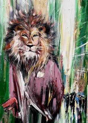 Лев картина маслом живопис з декором із суспільного золота
