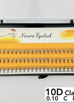 Nesura eyelash classic 10d, 0,10, вигин c, 8 мм, 60 пучків пучкові вії несура класик2 фото