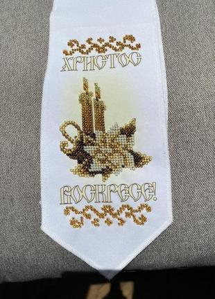 Пасхальний бант на кошик, великодній декор, вишивка бісером. ручна робота