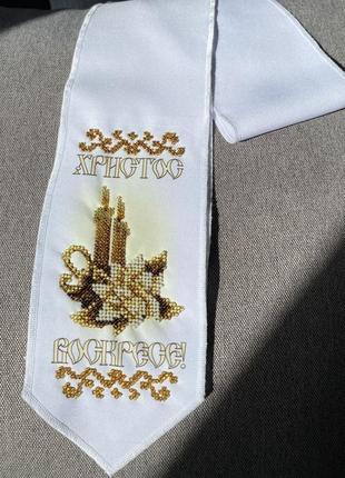 Пасхальний бант на кошик, великодній декор, вишивка бісером. ручна робота