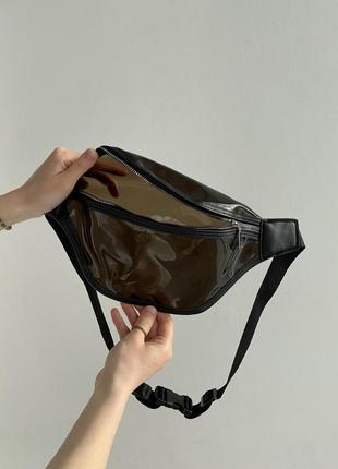 Женская прозрачная бананка детская сумка черная3 фото